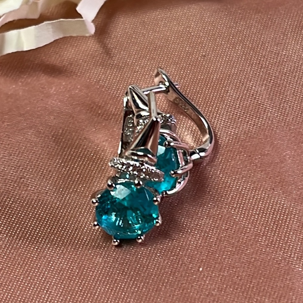Aqua Topaz Sterling Silver Earrings - Picture 5 of 5